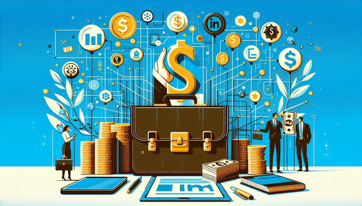 Stratégies de monétisation LinkedIn B2B avec graphiques de croissance et icônes business